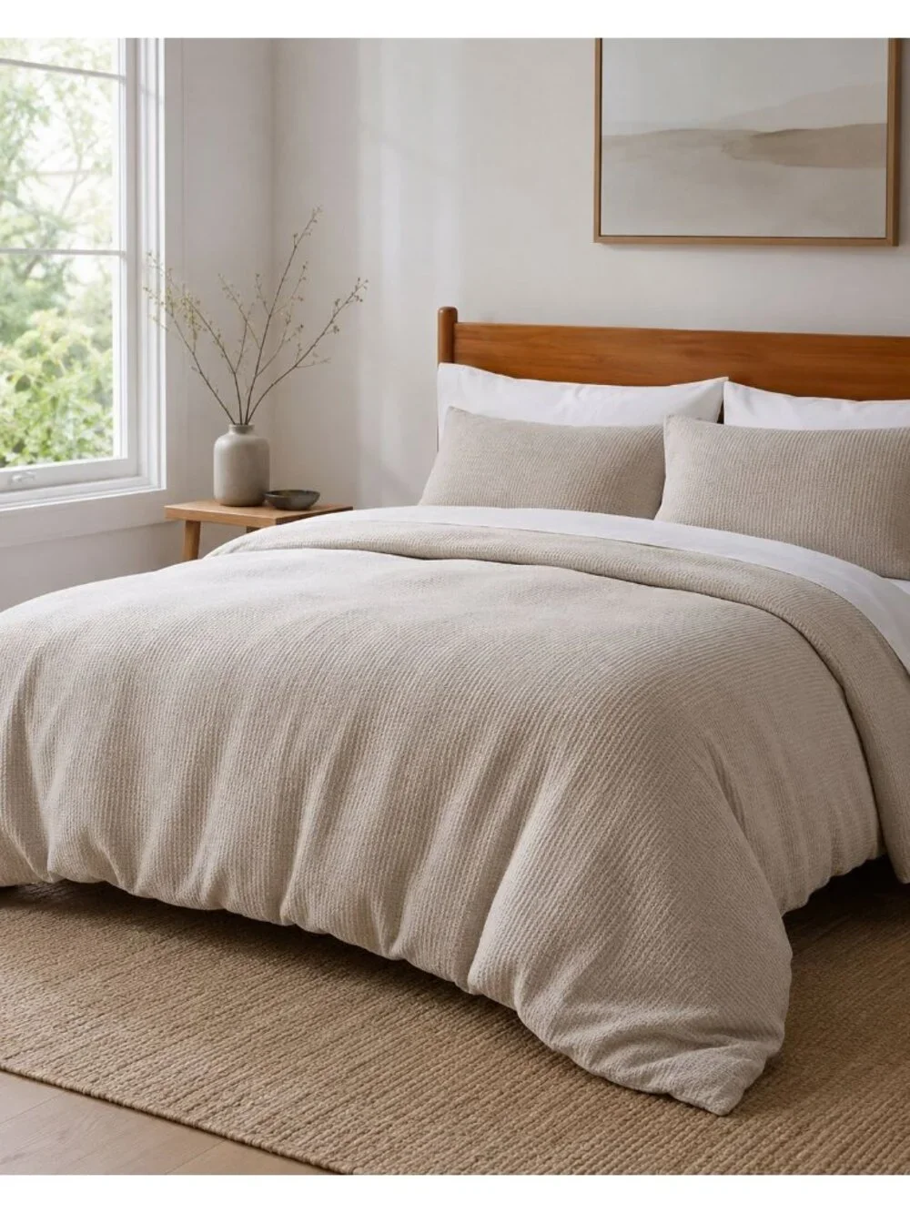 S26a | Quince Organic Luxe Honeycomb Duvet Cover Set King Cal King Sand NWOT